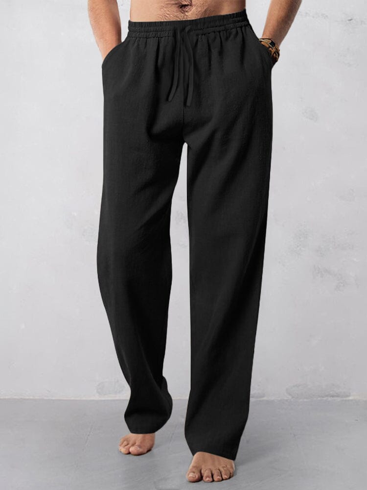 Casual Straight-Leg Cotton Linen Pants Pants coofandystore Black M 