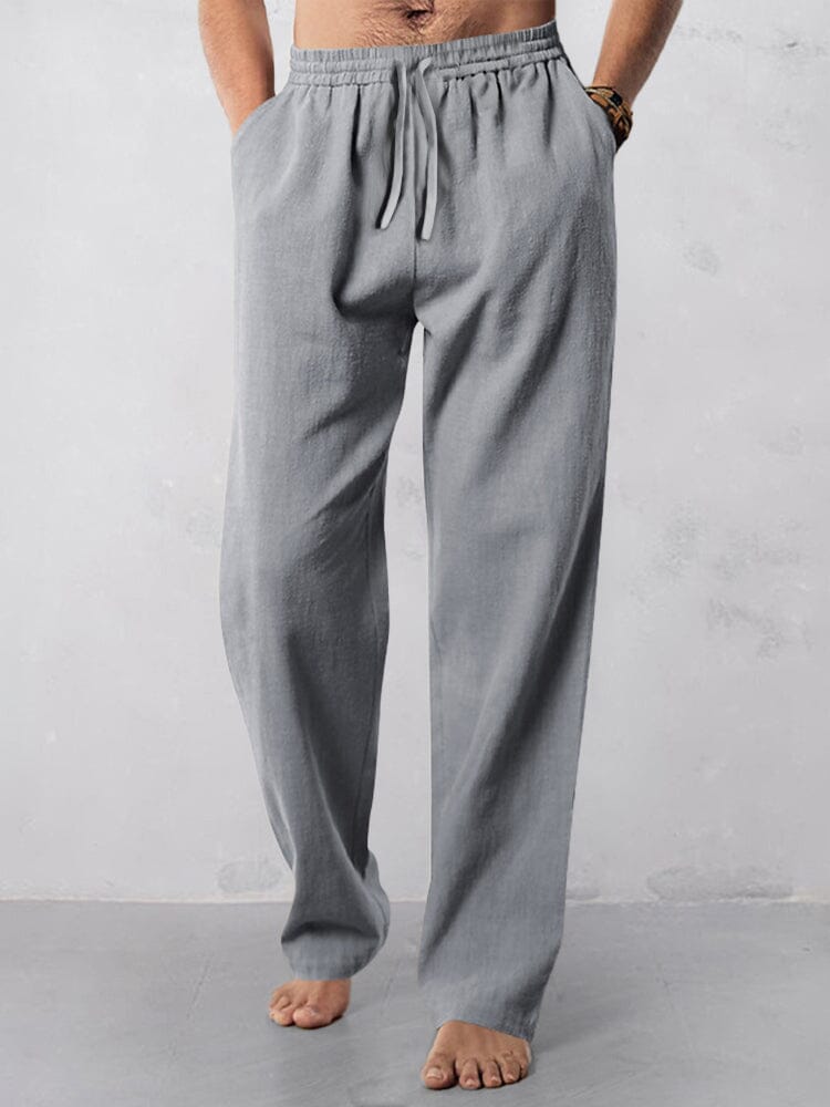 Casual Straight-Leg Cotton Linen Pants Pants coofandystore Grey M 