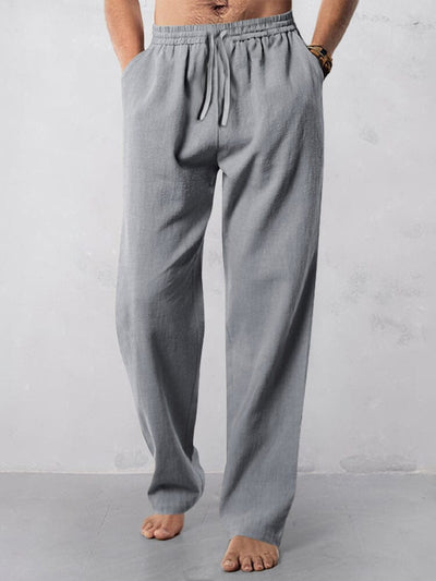 Casual Straight-Leg Cotton Linen Pants Pants coofandystore Grey M 