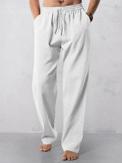 Casual Straight-Leg Cotton Linen Pants Pants coofandystore White M 
