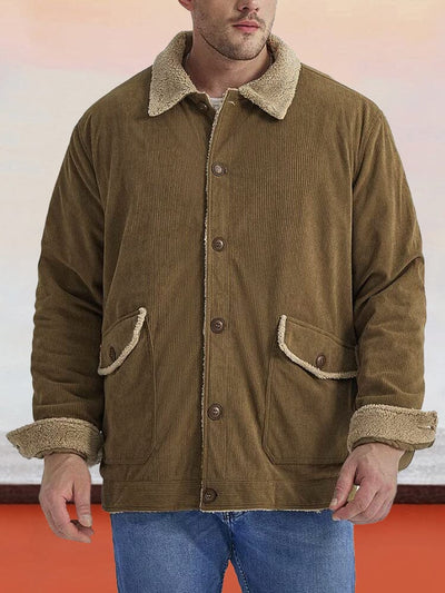 Vintage Corduroy Fleece Lined Jacket Jackets coofandy Brown S 