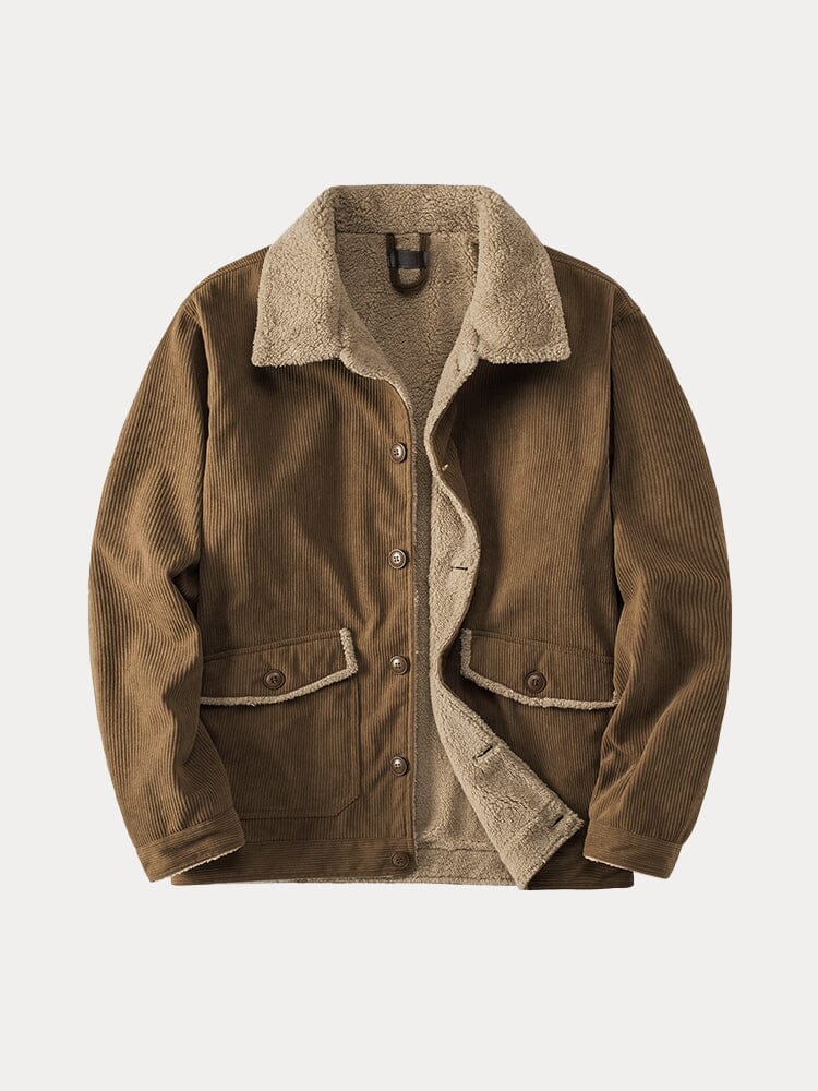 Vintage Corduroy Fleece Lined Jacket Jackets coofandy 