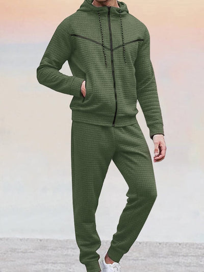 Casual 2-Piece Waffle Tracksuit Outfits Sports Set coofandy Army Green S 
