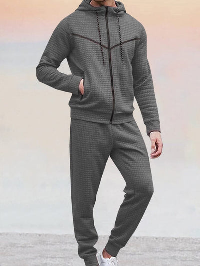 Casual 2-Piece Waffle Tracksuit Outfits Sports Set coofandy Dark Grey S 