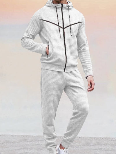 Casual 2-Piece Waffle Tracksuit Outfits Sports Set coofandy White S 