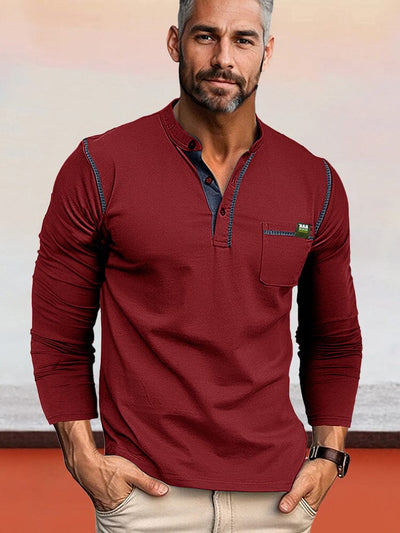 Color Block Stretchy Henley Shirt Shirts coofandystore Wine Red S 