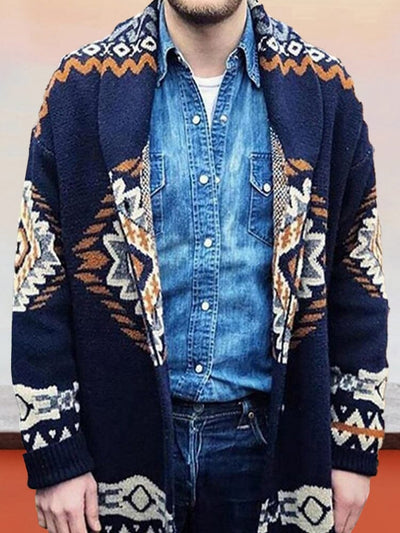 Vintage Jacquard Knit Cardigan Sweater coofandy Navy Blue M 