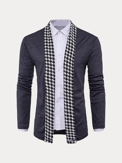 Stylish Houndstooth Pattern Knit Cardigan Cardigans coofandy Dark Grey S 