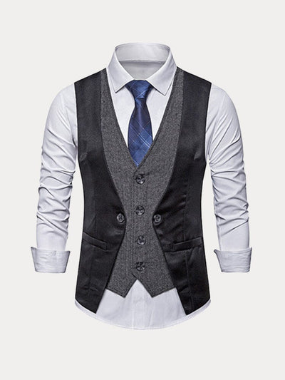 Stylish Fake Two-Piece Suit Vest Vest coofandy Black S 
