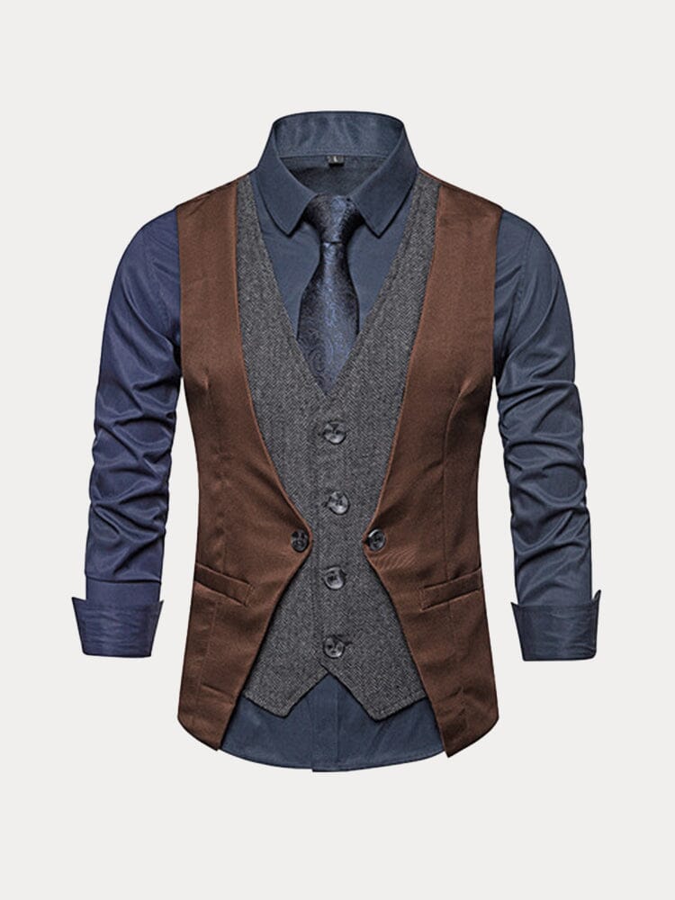 Stylish Fake Two-Piece Suit Vest Vest coofandy Brown S 