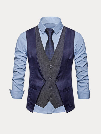 Stylish Fake Two-Piece Suit Vest Vest coofandy Navy Blue S 