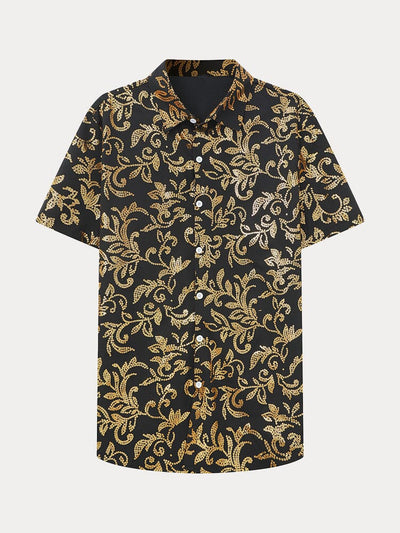 Stylish Casual Gold Stamp Shirt Shirts coofandy Black S 