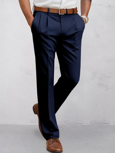 Classic Straight-Leg Dress Pants Pants coofandy Navy Blue M 