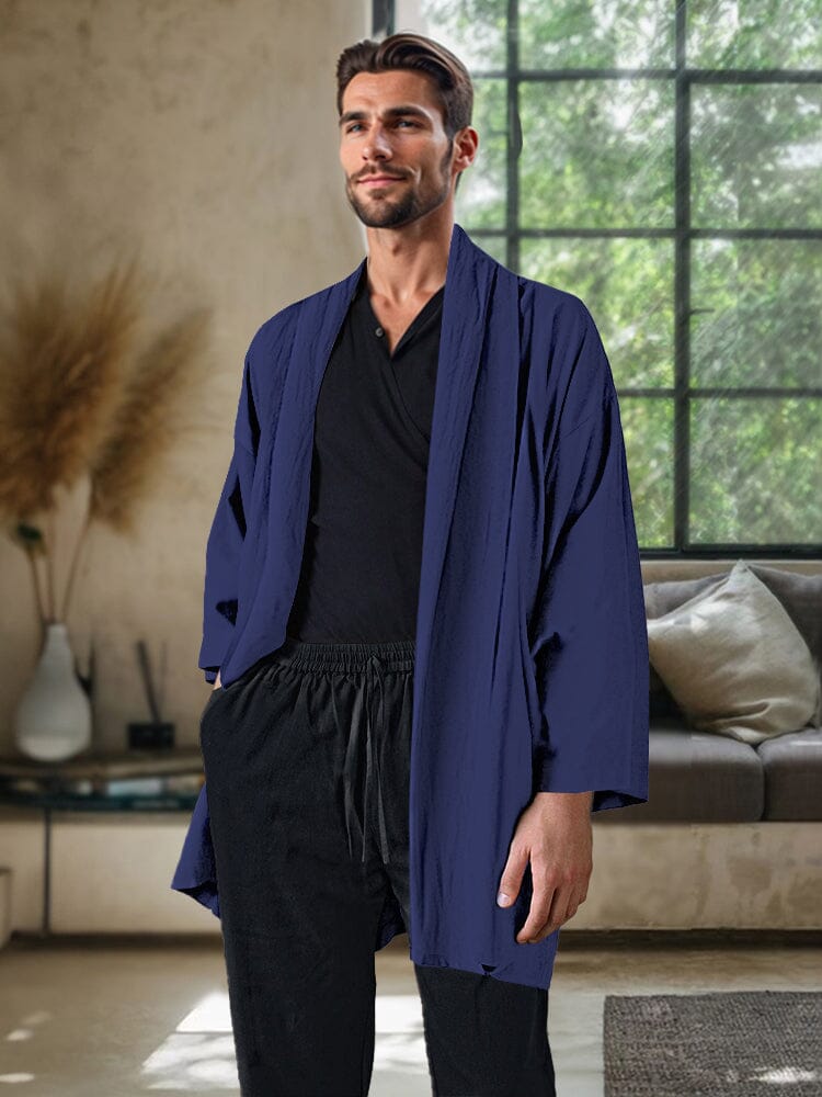 Cozy Cotton Linen Kimono Cardigan Cardigans coofandy Blue XS 