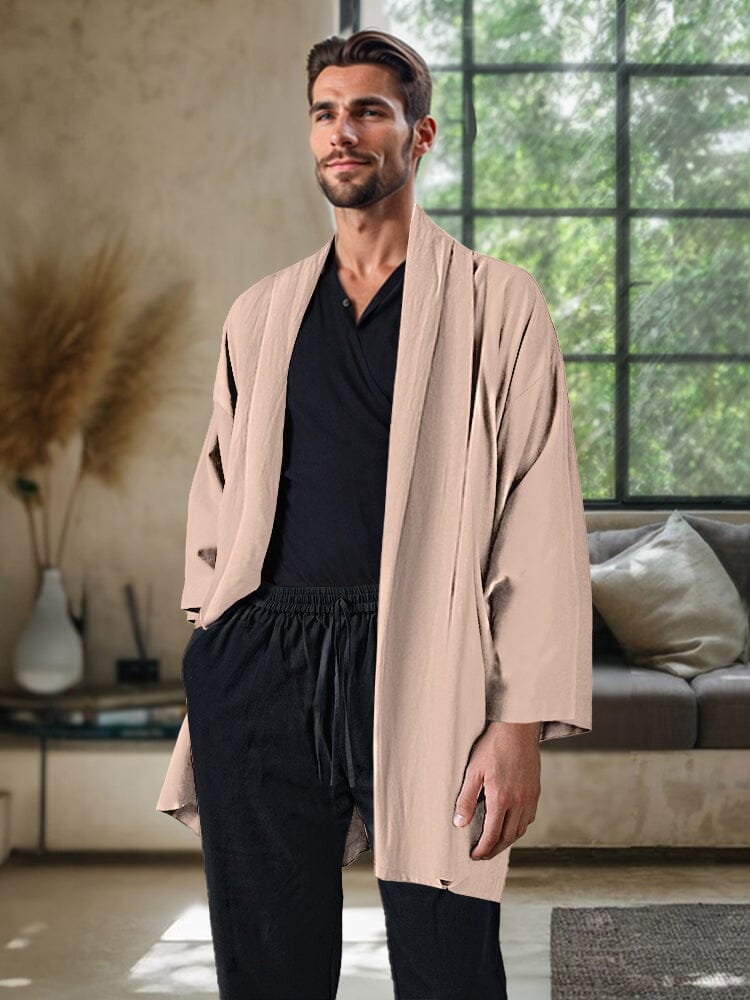 Cozy Cotton Linen Kimono Cardigan Cardigans coofandy Apricot XS 