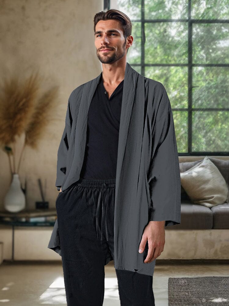 Cozy Cotton Linen Kimono Cardigan Cardigans coofandy Grey XS 
