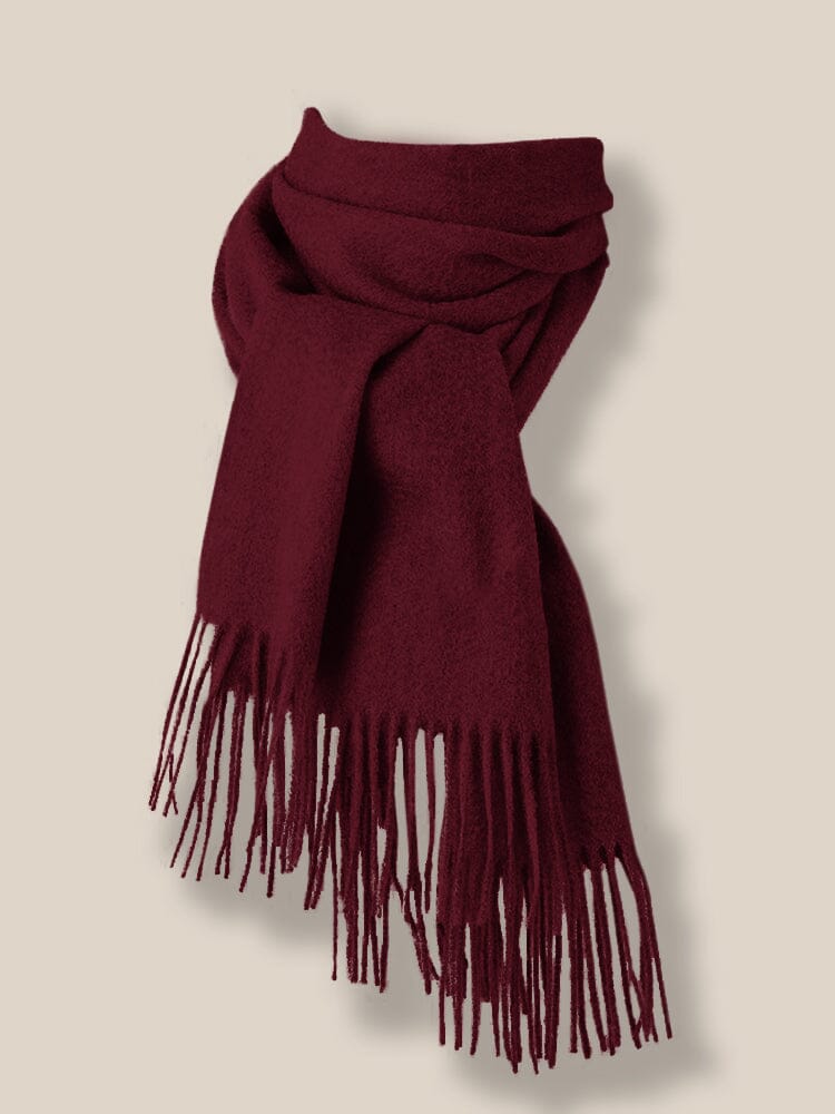Comfy Tassel Faux Pashmina Scarf Scarf coofandy Wine Red F 