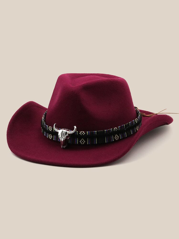 Classic 100% Wool Cowboy Hat Hat coofandy Wine Red F(56-58) 