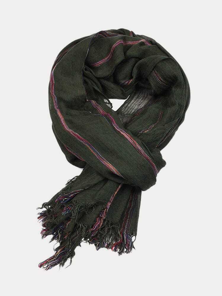 Soft Stripe Tassel Scarf Scarf coofandy Army Green F (195*95 cm) 