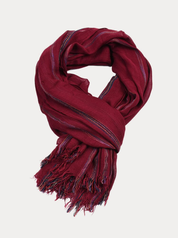 Soft Stripe Tassel Scarf Scarf coofandy Dark Red F (195*95 cm) 