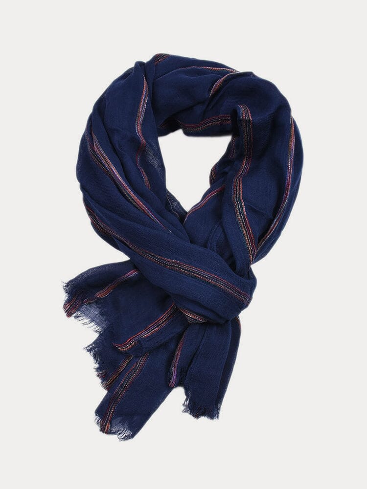 Soft Stripe Tassel Scarf Scarf coofandy Navy Blue F (195*95 cm) 