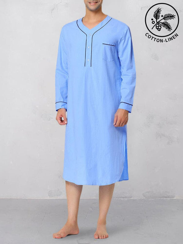 Casual Loose Fit Cotton Linen Long Shirt Robe coofandy Clear Blue S 