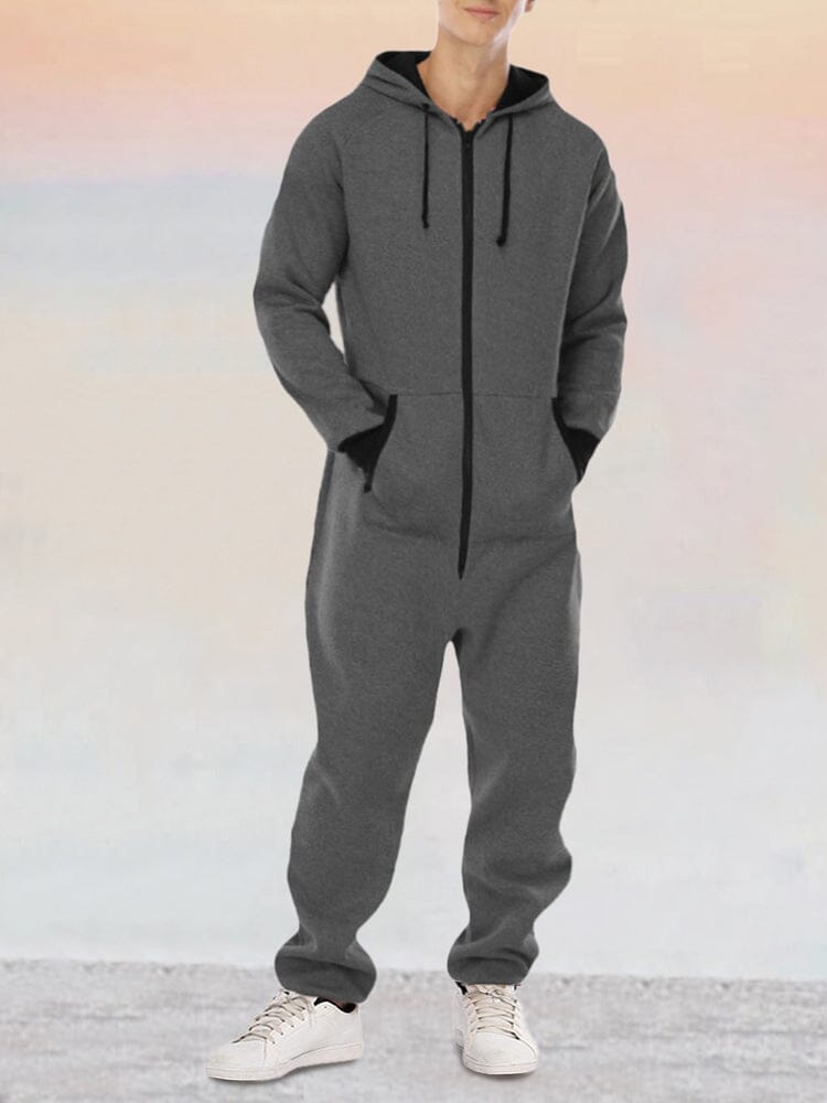 Thermal Thick Hooded Jumpsuit Jumpsuit coofandy Dark Grey S 