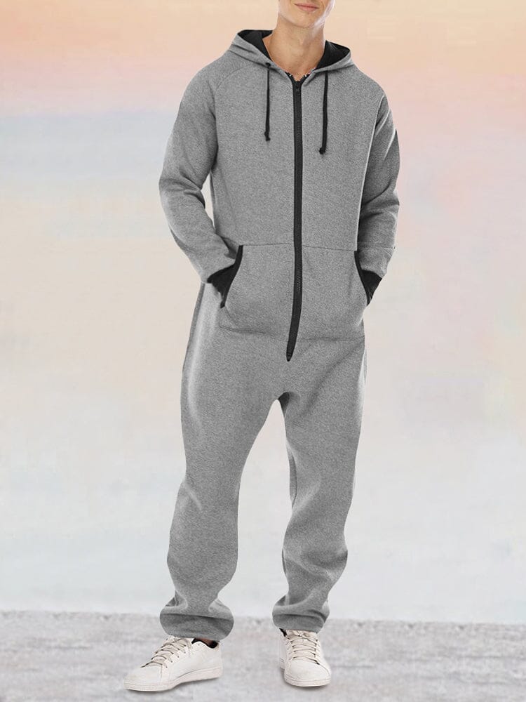 Thermal Thick Hooded Jumpsuit Jumpsuit coofandy Light Grey S 