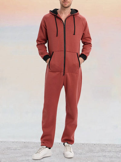 Thermal Thick Hooded Jumpsuit Jumpsuit coofandy Red S 