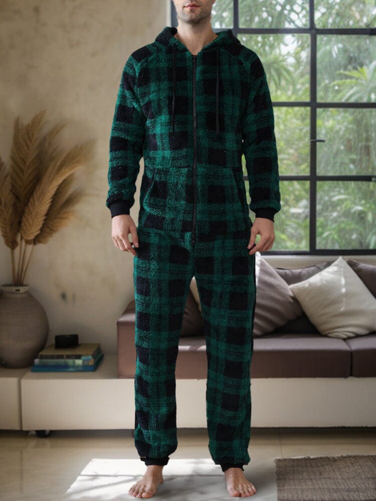 Comfy Flannel Plaid Jumpsuit Jumpsuit coofandy Green Plaid S 