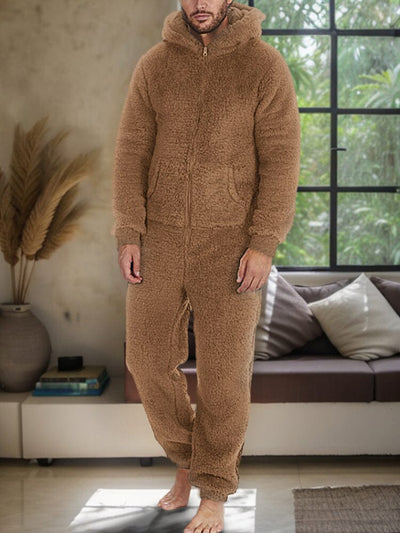 Ultra-Soft Thermal Fleece Hooded Jumpsuit Jumpsuit coofandystore Khaki S 