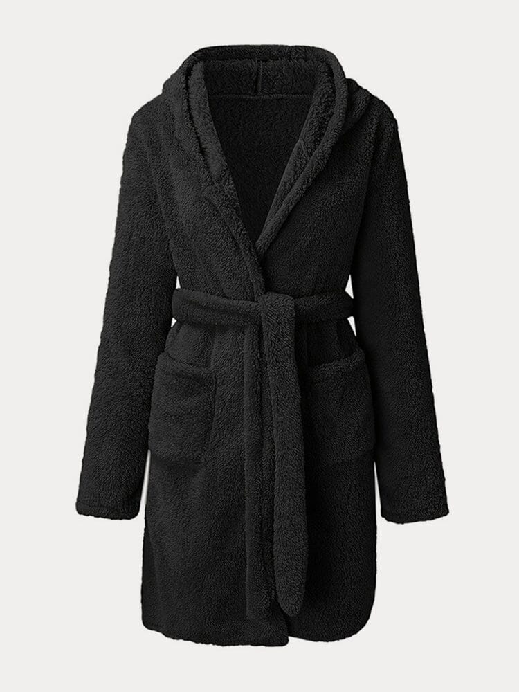 Soft Thermal Fleece Hooded Robe Robe coofandystore Black S 