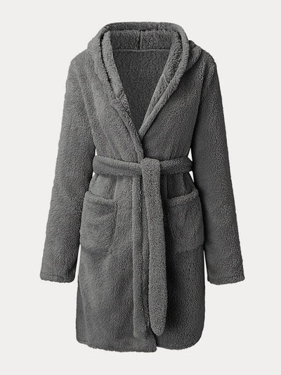 Soft Thermal Fleece Hooded Robe Robe coofandystore Grey S 