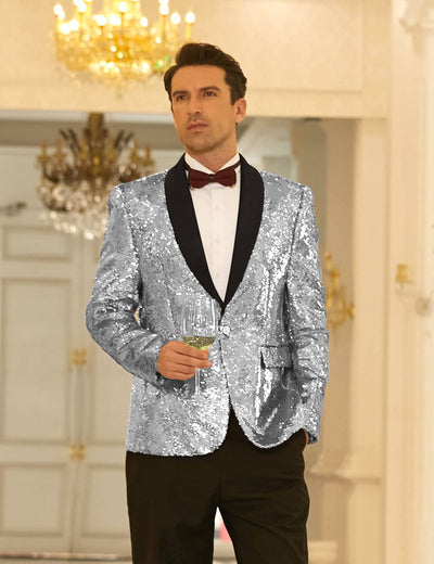 Shiny Sequin Blazer Tuxedo Suit (US Only) Blazer Coofandy 