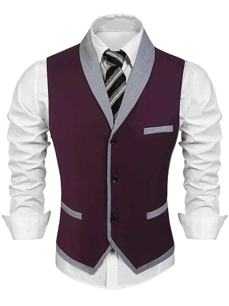 Coofandy Buttons V-neck Suit Vest (US Only) Vest coofandy Wine Red S 