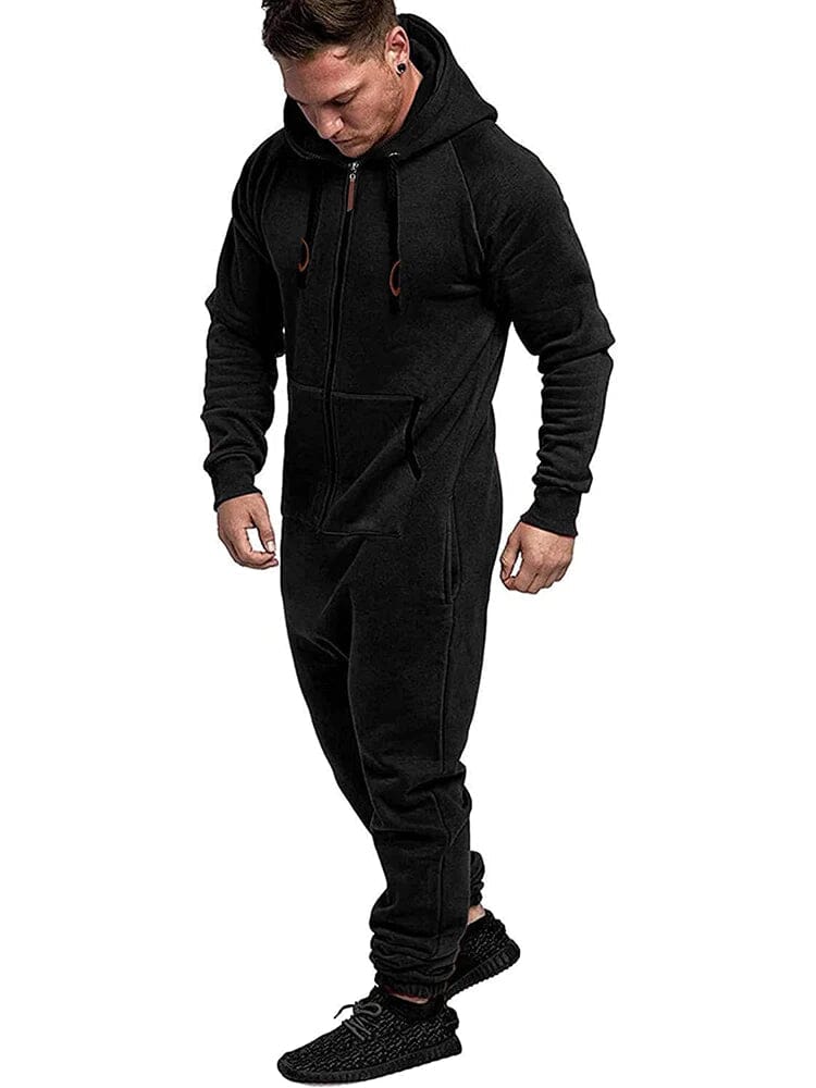 Hooded Lightweight Athletic One-piece Tracksuit with Pockects (US Only) Sports Set Coofandy's Black S 