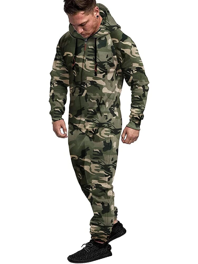 Hooded Lightweight Athletic One-piece Tracksuit with Pockects (US Only) Sports Set Coofandy's Army Green Camo S 