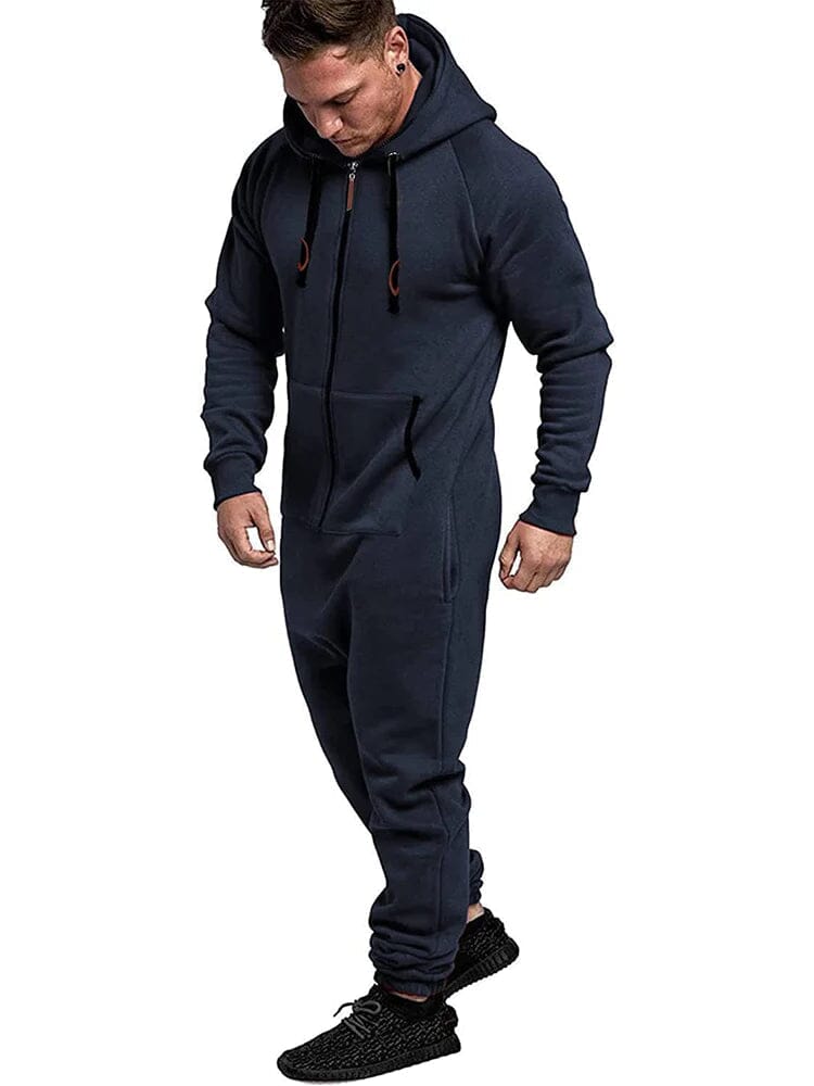 Hooded Lightweight Athletic One-piece Tracksuit with Pockects (US Only) Sports Set Coofandy's Navy Blue S 