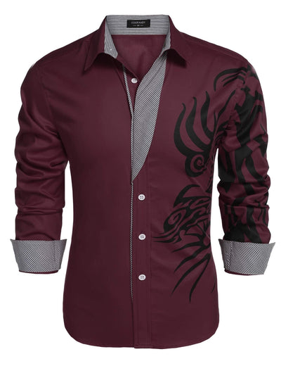 Coofandy Print Dress Shirt (US Only) Shirts coofandy Wine Red S 
