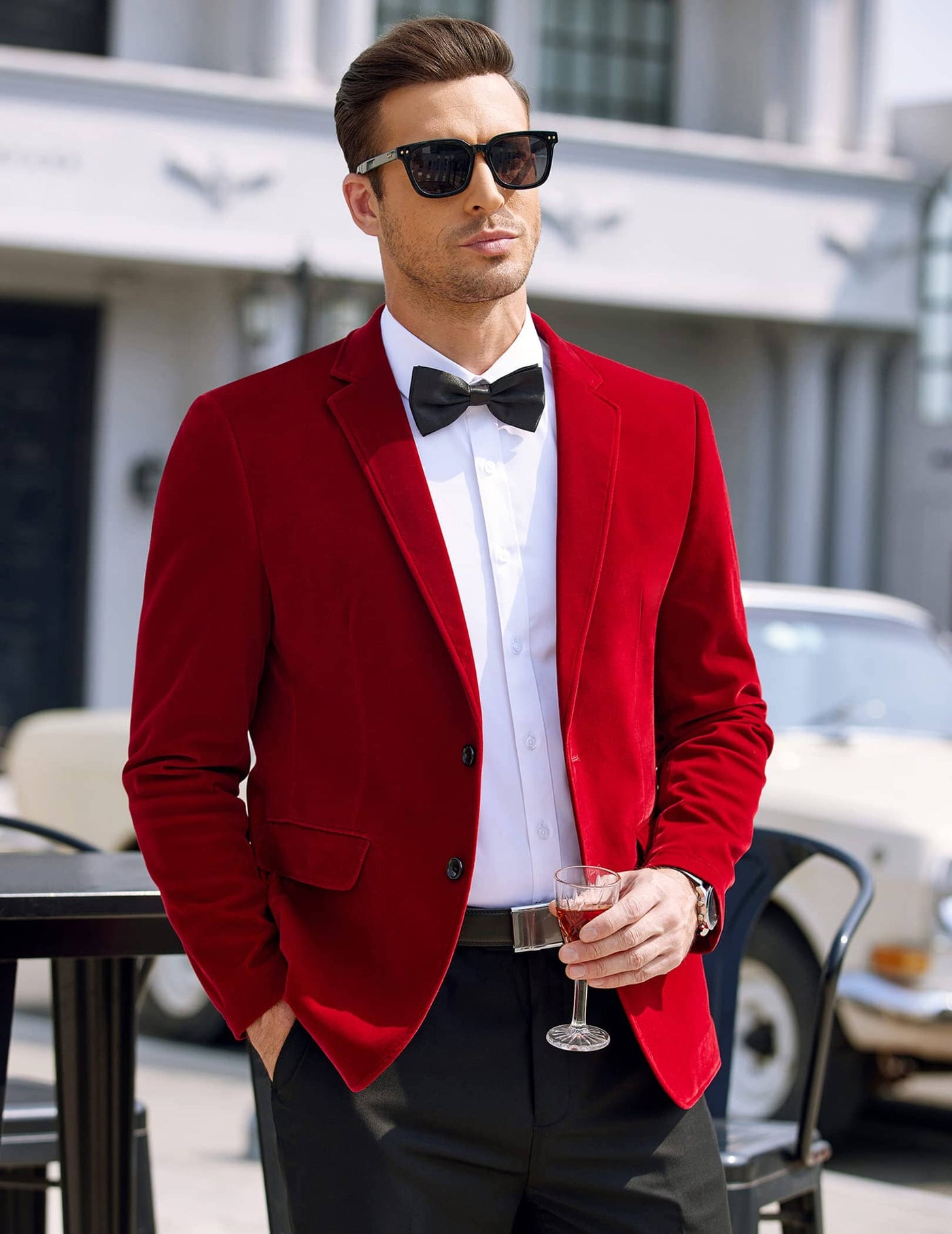 Two Button Slim Fit Blazers Retro Tuxedo Suit Jackets (US Only) Blazer coofandy Wine Red S 