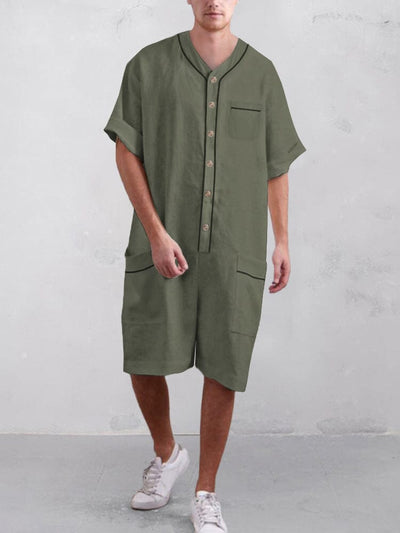 Casual Cotton Linen Short Jumpsuit Jumpsuit coofandystore Army Green M 