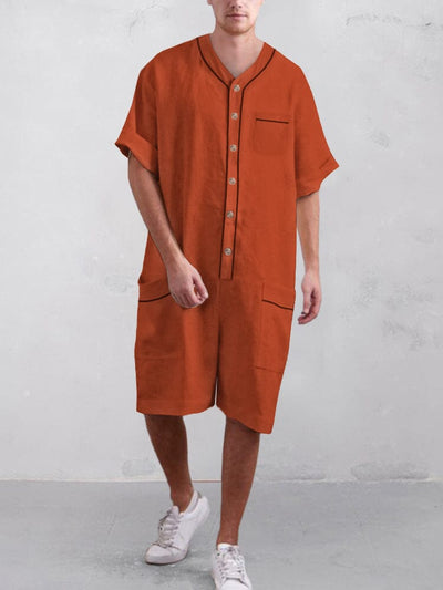 Casual Cotton Linen Short Jumpsuit Jumpsuit coofandystore Orange M 