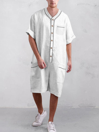 Casual Cotton Linen Short Jumpsuit Jumpsuit coofandystore White M 