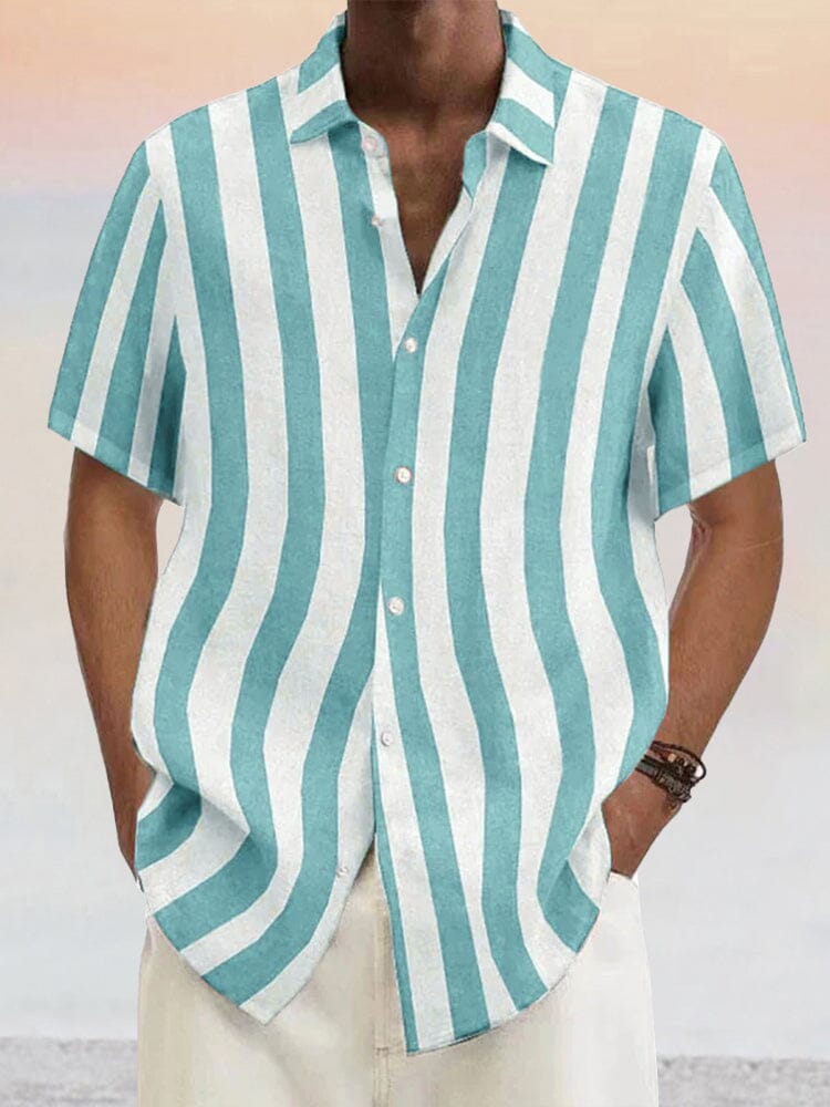 Classic Casual Cotton Linen Stripe Shirt Shirts coofandystore Clear Blue S 