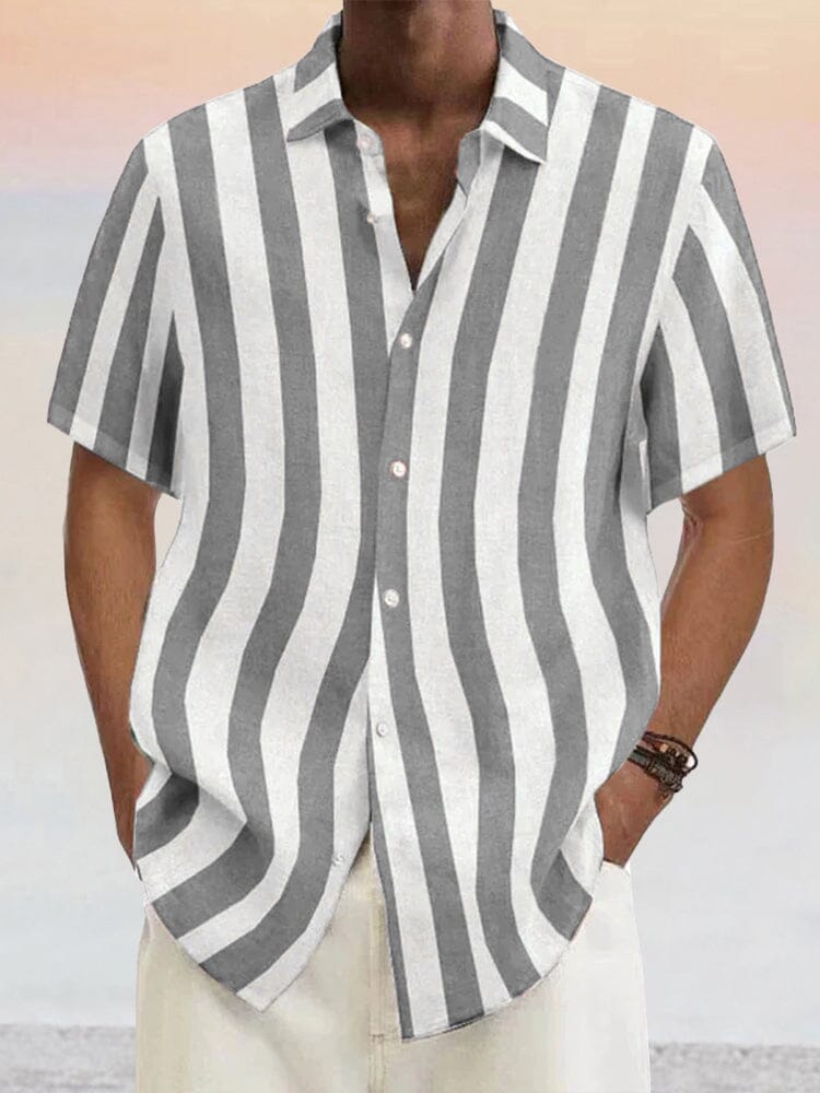 Classic Casual Cotton Linen Stripe Shirt Shirts coofandystore Light Grey S 