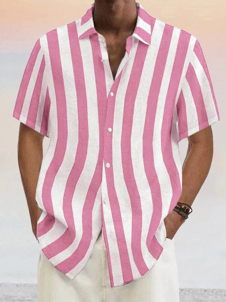 Classic Casual Cotton Linen Stripe Shirt Shirts coofandystore Pink S 