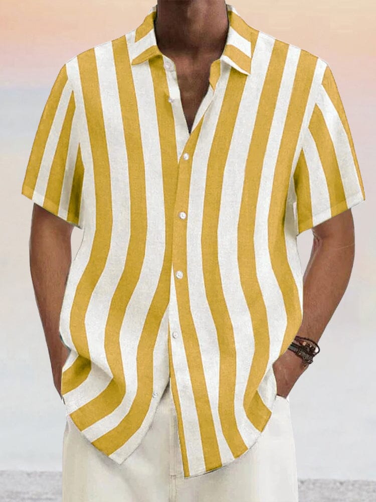 Classic Casual Cotton Linen Stripe Shirt Shirts coofandystore Yellow S 