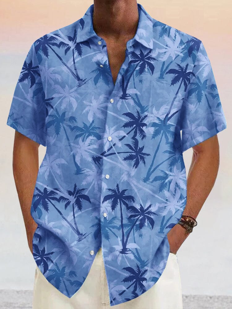 Hawaiian Coconut Tree Graphic Cotton Linen Shirt Shirts coofandystore Blue S 