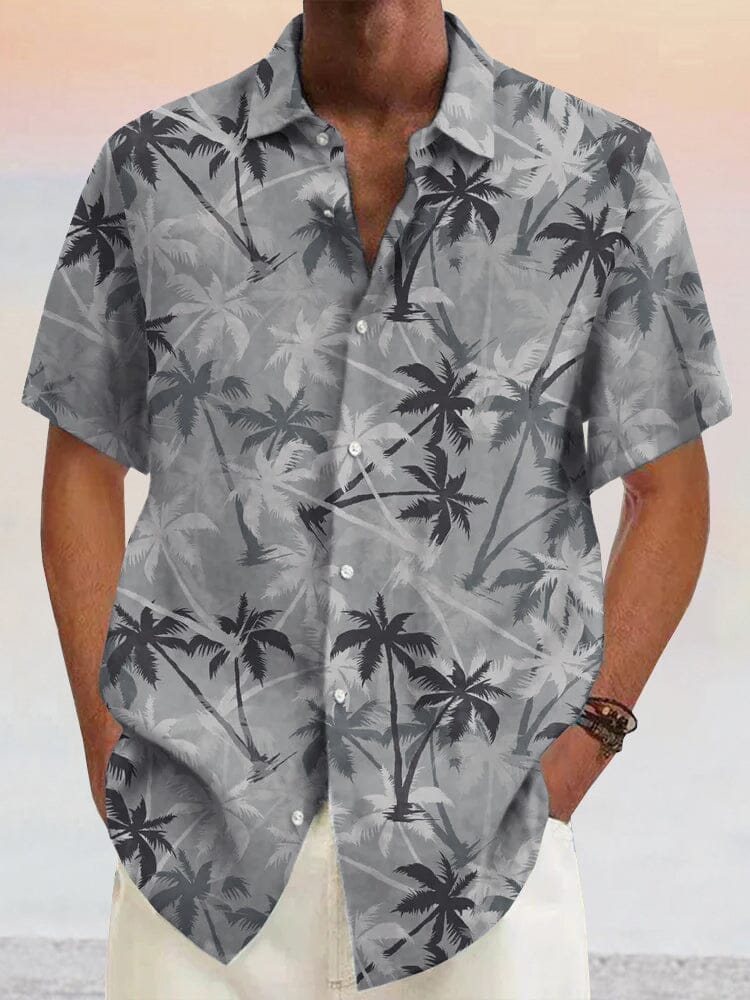 Hawaiian Coconut Tree Graphic Cotton Linen Shirt Shirts coofandystore Grey S 
