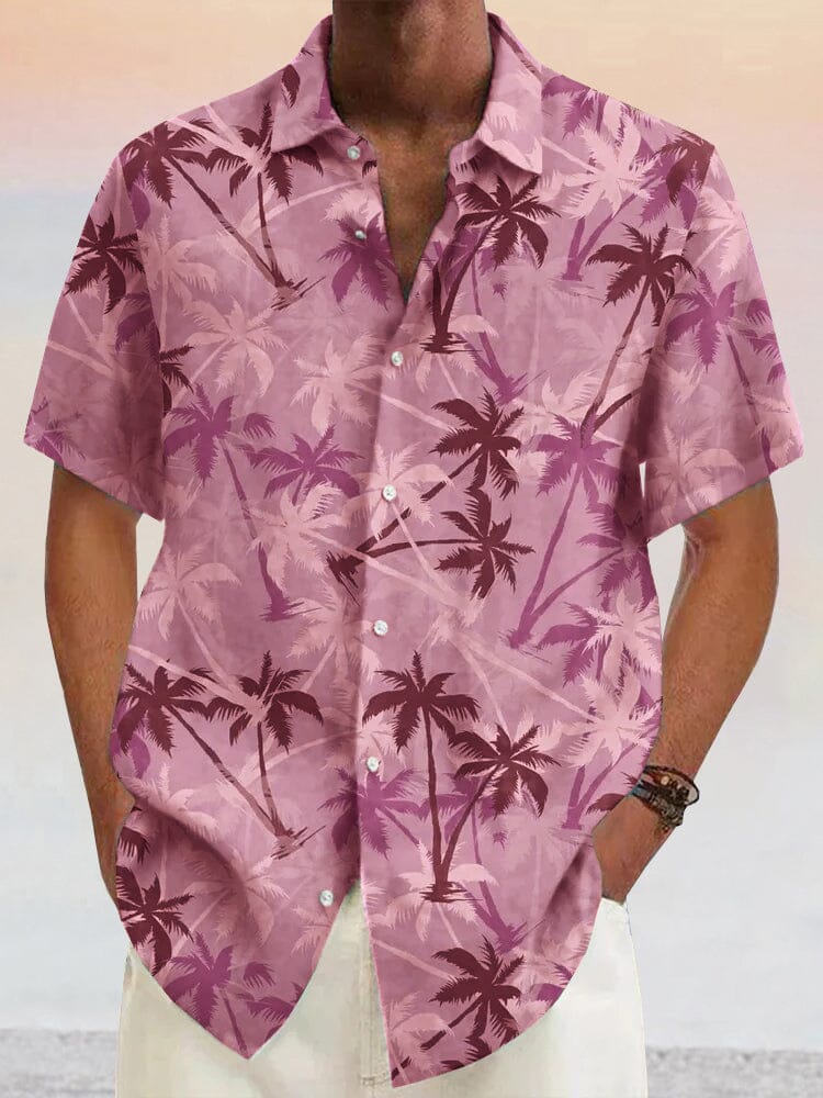 Hawaiian Coconut Tree Graphic Cotton Linen Shirt Shirts coofandystore Pink S 